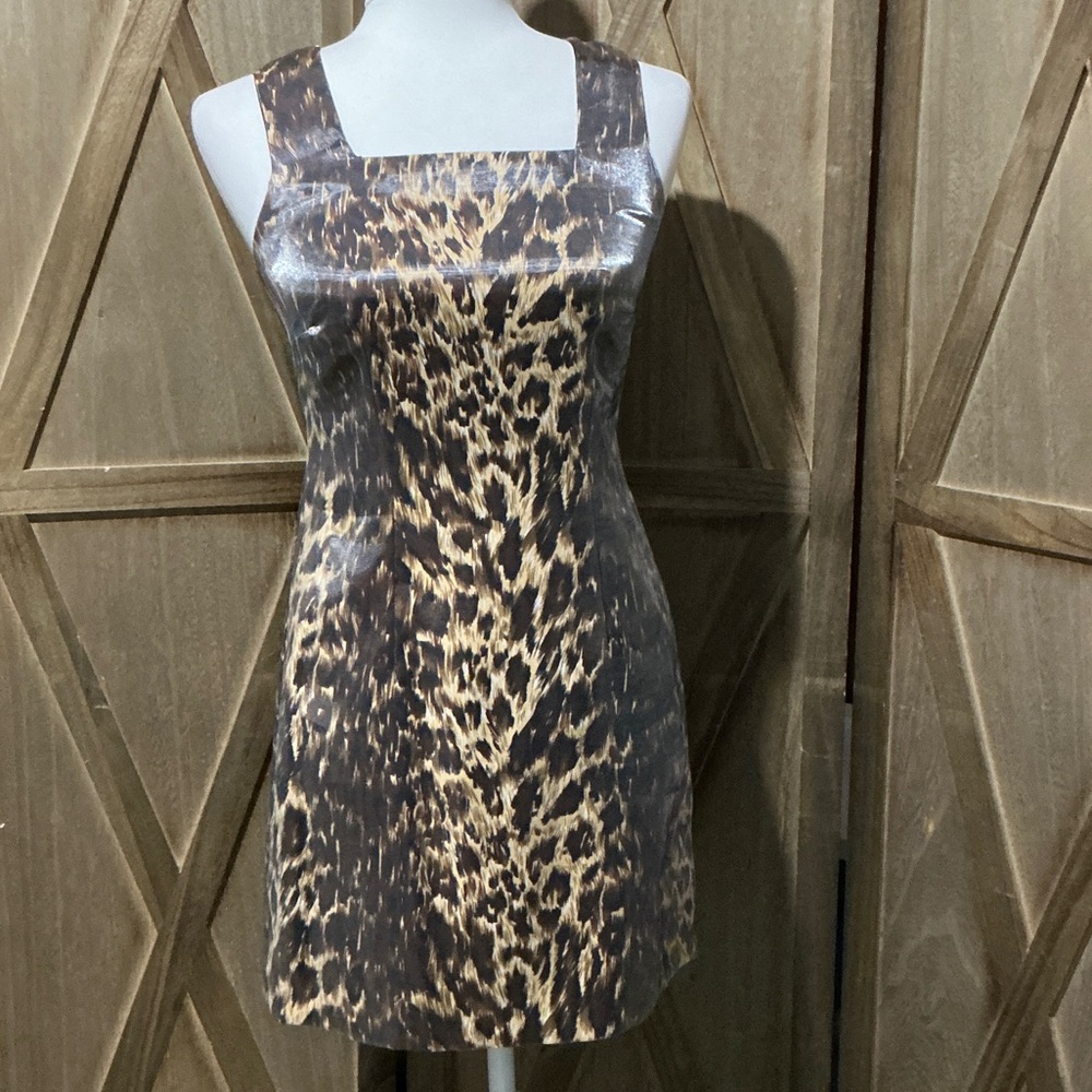 VTG CDC Petites Caren Desiree Company Leopard Print shimmery Mini Poly Blend